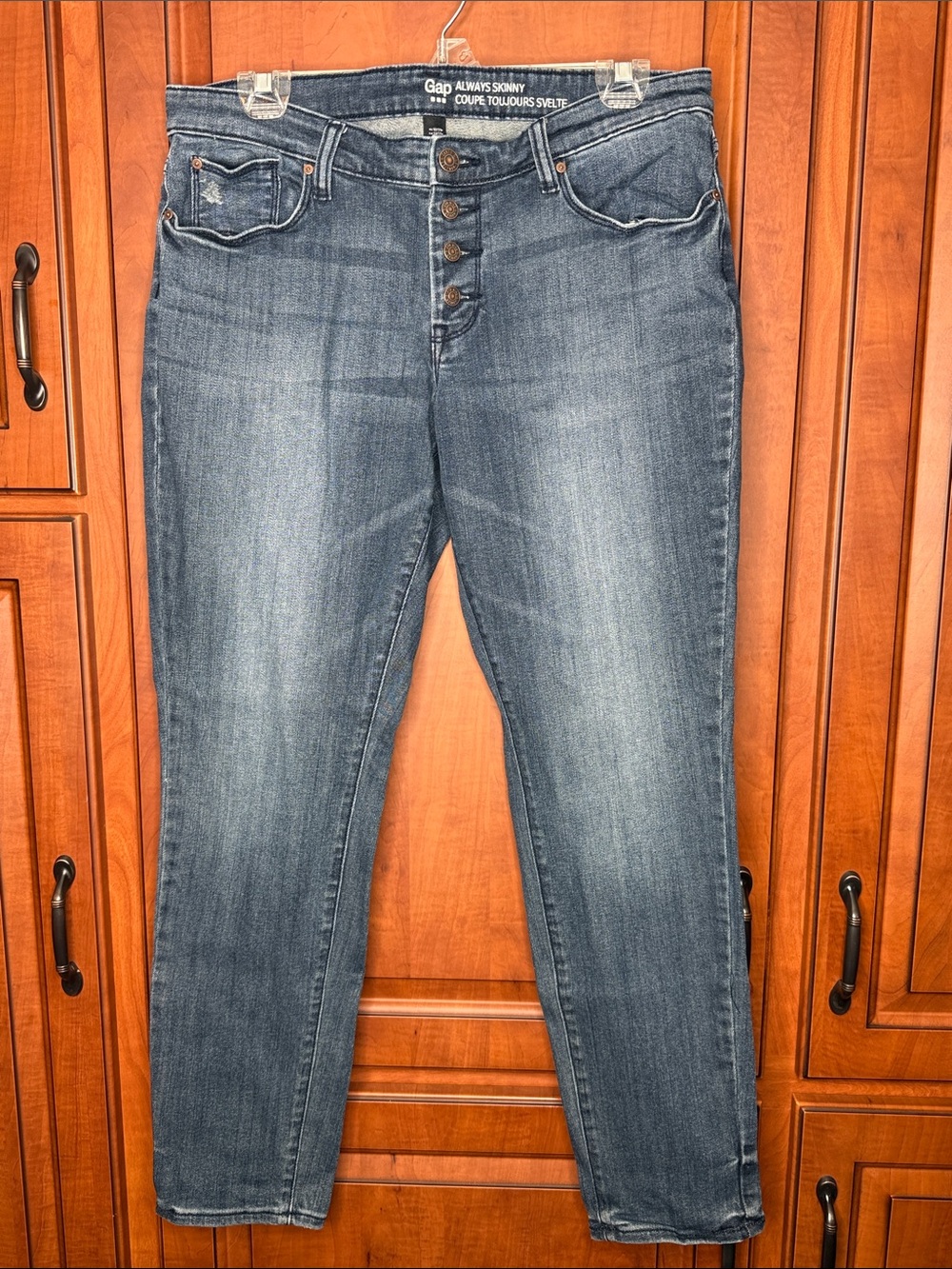 GAP Always Skinny Jeans in Medium Blue Wash with Button Fly, Size: 12